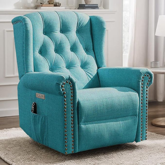 VIVIJASON Power Swivel Rocking Recliner Chair with Massage &amp Heat Electric Rocker Glider Chair for Nursery Wingback Tufted Upholstered Recliner W/Type-C &amp USB Ports for Living Room Bedroom