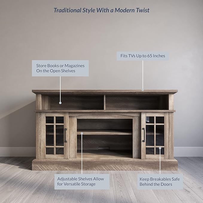 BELLEZE Traditional 58 Inch Rustic Wood TV Stand &amp Media Entertainment Center Console Table for TVs up to 65 Inches with Open Storage Shelves &amp Cabinets - Astorga (Ashland Pine)