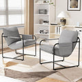 VANSPACE Sling Accent Chair Set of 2 Steel Arm Chair Living Room Chair with Side Storage Pocket Upholstered Armchair with Soft Cushion Bedroom Chair Metal Frame &amp Linen Fabric Cover