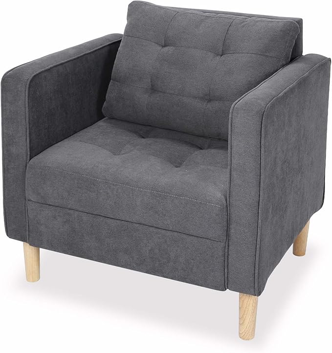 STHOUYN Mid Century Modern Fabric Accent Chair with Arms Armchair Comfy Reading Chair for Living Room Office Studio Chair Single Sofa Recliner Couch Bedroom Grey