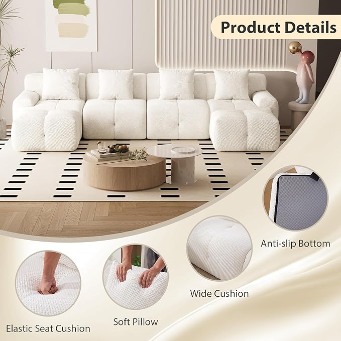 Chifee &amp Vingol 135 U-Shaped Modular Sectional Sofa with 2 Ottoman &amp 4 Pillows Oversized Upholstered 6 Seat Cloud Sectional Couch for Living RoomIvory