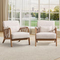 INZOY Accent Chairs Set of 2 Mid Century Modern Accent Chair with Wood Frame Upholstered Reading Armchair with Soft Linen Fabric Accent Chair for Living Room Bedroom Apartment Easy Assembly Beige