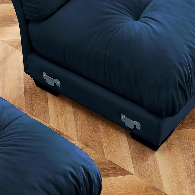 Oversized Velvet Sectional Sofa with Movable Ottoman Deep Seat Cloud Couch for Living Room - Blue