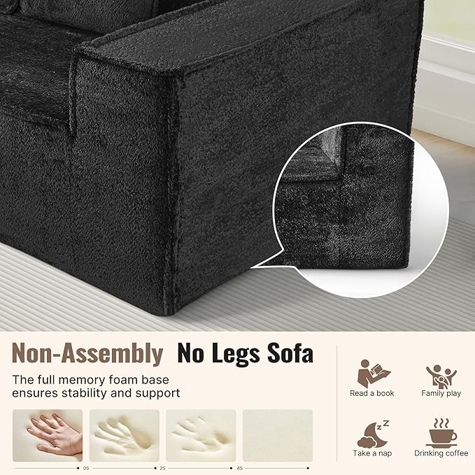 77'' Modern Cloud Loveseat Sofa in Chenille Deep Seat Boneless Couches Includes 2 pcs Pillows for Living Room Bedroom Apartment(Black)
