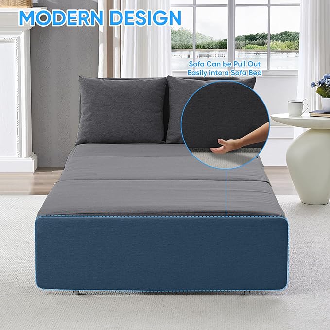 PUREMIND Twin Sofa Bed Twin Size Pull Out Sofa Beds with 2 Pillows&amp Tri-fold Mattress Linen Chair Bed Pull Out Couch Beds for Small Place Apartment Dark Grey