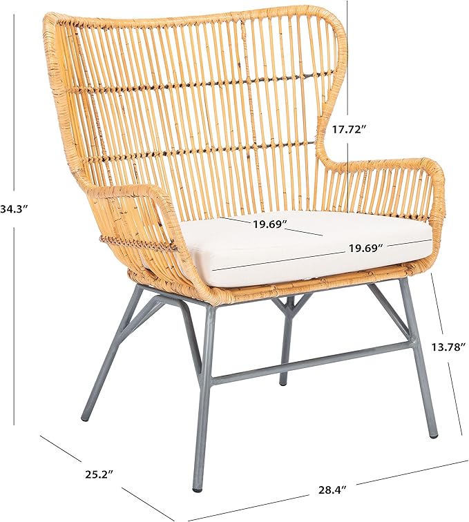 SAFAVIEH Home Collection Lenu Rattan White Cushion Accent Chair Natural/Black (ACH6510B)