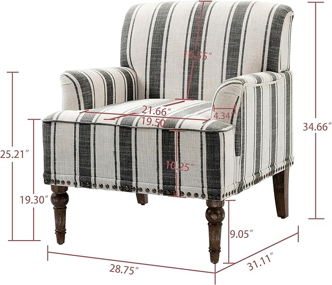 UIXE Stripe Accent Chairs Set of 2 Living Room Arm Chair Modern Nailhead Trim Club Armchair Comfy Upholstered Sofa Lounge Seat Reading Seat Bedroom Side Seating for Home Office Black