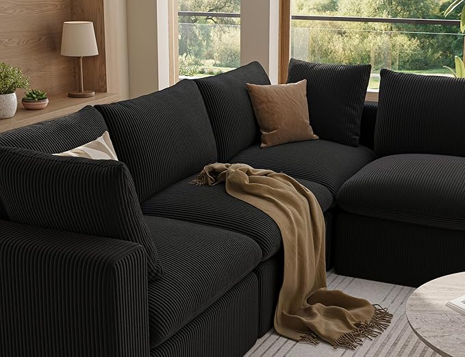 106“ Cloud Sectional Couches Sofa for Living Room Modern 4 Seats Couch Convertible L Shape Sofa No Assembly Needed (Black)