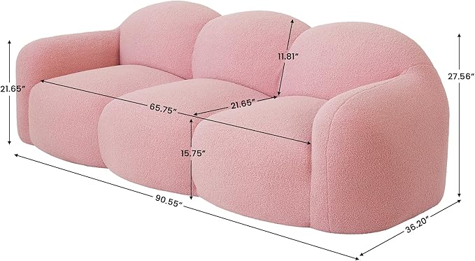 JACH Small Minimalist Sofa for Apartment Modern Comfy Upholstered Sofas Boneless Leisure Couches 3-Seater Cloud Couch for Living Room Bedroom Small Space (Pink No Assembly Required)