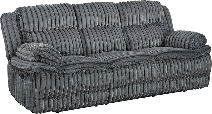 Lexicon Manual Double Reclining Sofa Corduroy Manual Wall Hugger Recliner Couch Pillow Top Arms Plush Foam Cushions Over Pocket Coils Cozy Reclining Sofa for Living Room Dark Gray