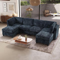 6 Seat Modular Sectional Sofa with Storage Convertible Sectional Couch Modular Sofa with Chaise Living Room Furniture Sets U Shaped Couch with Ottoman Couches for Living Room Black Textured