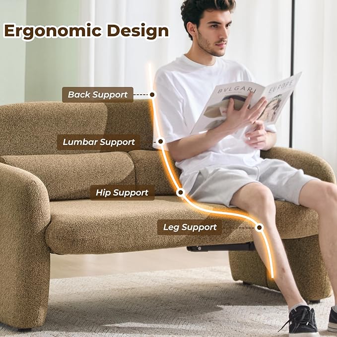 Furnimart Modern Loveseat &amp 2 Accent Chairs Set 3 pcs Sofa Set for Living Room Two Seater Couch with 2 Armchairs Comfy Upholstered Boucle Sofa Small Couches for Apartment Office Chenille Bro