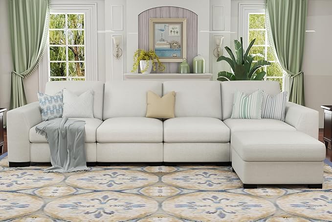Youmumeub Oversized Modular Sectional Couch with 4 Lumbar Pillows L Shaped Couches for Living Room 130 4 Seater Sofas with Storage Ottoman U Shaped Sofa Beige