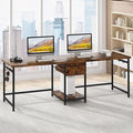 Tribesigns 78.74’’ Two Person Desk with 2 Drawers Long Double Computer Desk Gaming Table with Shelves Industrial Study Writing Table Workstation for Home Office Rustic Brown