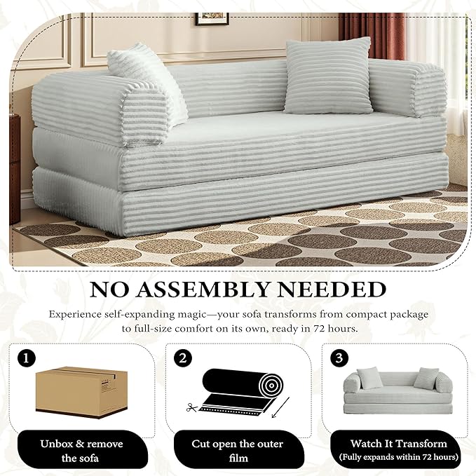 Boneless Couch Versatile Couches for Living Room No-Install Sofa Bed Corduroy Futon Soft Cloud Couch with Pillows for Bedroom Game Movie