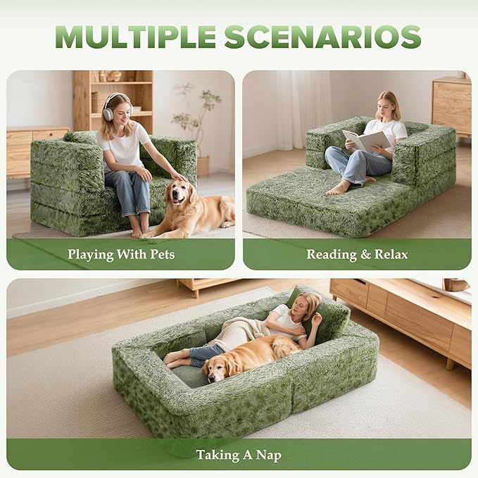 HABUTWAY Convertible Sofa Bed 3-in-1 Futon Sofa Bed with Pillow Foldable Pull Out Floor Sofa Bed with Removable Cover Plush Boneless Couch for Living Room/Bedroom/Dorm