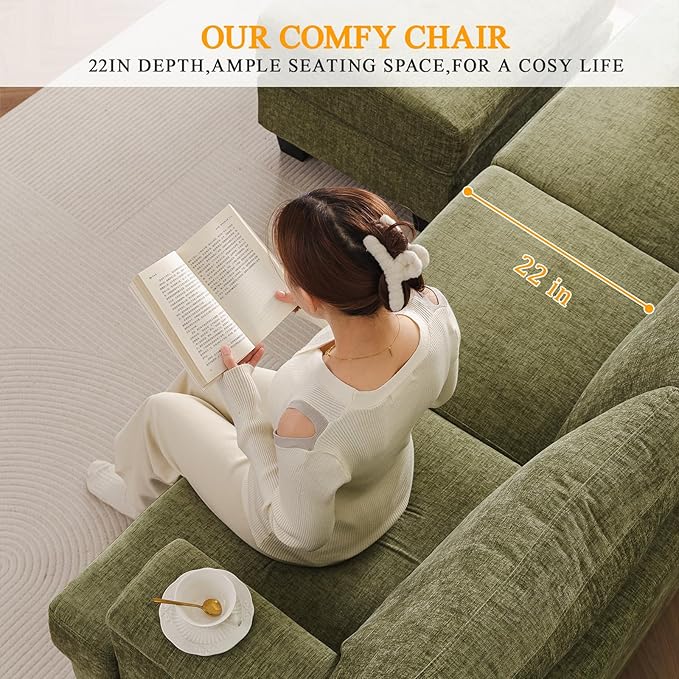 Sectional Couch Sofa with Armrest Organizer85 L Shaped Couch with OttomanVelvet Convertible Couches for Living Room3 Seats Sofas Set for BedroomHome FurnitureGreen