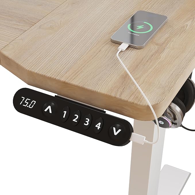 59x 29 x 46 Inches Reversible L-Shaped Electric Standing Desk Adjustable Height Sit Stand up Desk Memory Computer Home Office Desk Sit Stand Home Office Computer Desk (Nature)