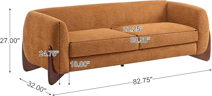 Christopher Knight Home Almab 82 Inches Sofa Couch Cozy Boucle Upholstered 3-Seater Sofa Wood Frame Couch Comfy Couches for Living Room and Office Modern Sofa Caramel Brown