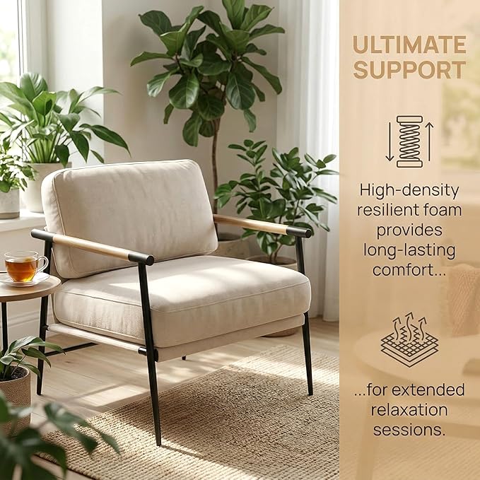LukeAlon Mid-Century Chenille Accent Chairs with Ottoman Set of 2 Soft Living Room Chairs with Metal Legs Modern Upholstered Armchairs Lounge Chair with Footstool for Bedroom Reading Room Beige
