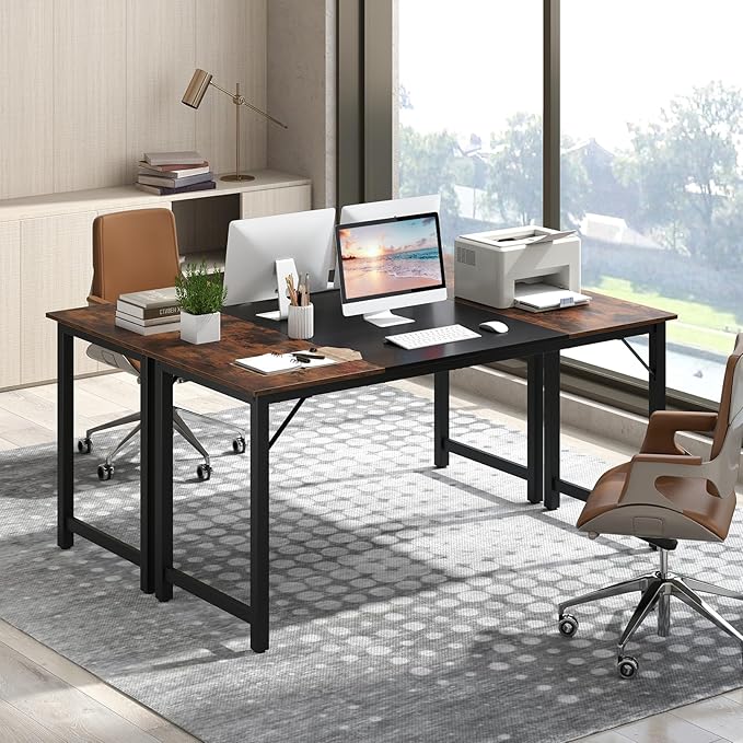 Giantex 63 Inch Computer Desk Modern Simple Office Desk with Triangle Structure Metal Frame Computer Workstations for Home Office Study Conference Room Rustic Brown and Black