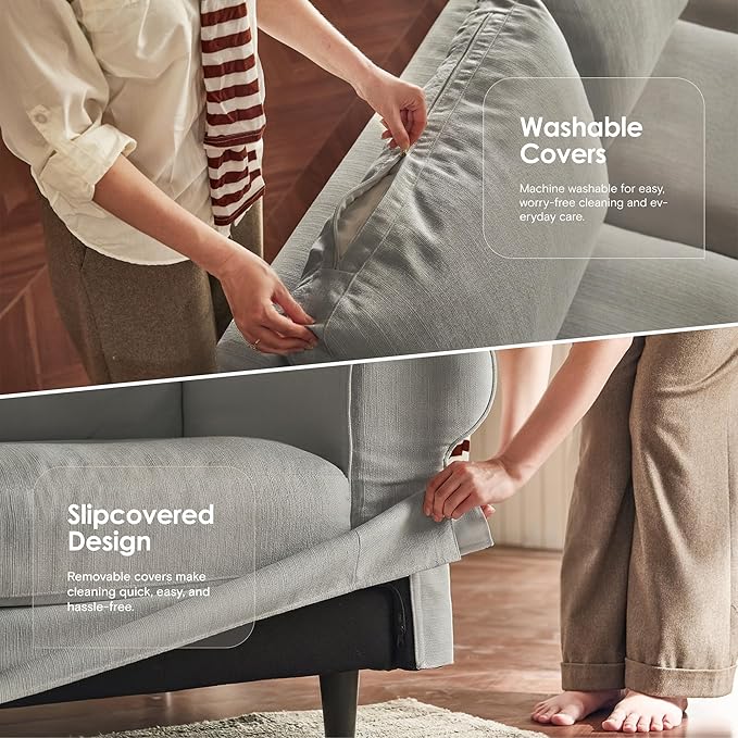 118 Oversized 3 Seater Cloud Couch Farmhouse Comfy Slipcoverd Sofa with Rolled Arms Washable Couches with Deep &amp Wide seat for Living Room Gray