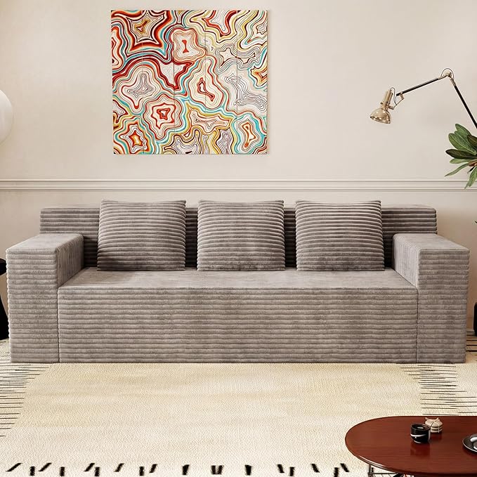71Cloud Loveseat SofaModern 2-Seater Boneless Couch with 3 Pillows &amp Side PocketSoft Corduroy Love seatCompressed FoamDeep SeatNo Assembly for Living RoomBedroomApartment(Flat HandrailCam
