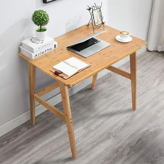 Nnewvante Writing Computer Desk 31.5 Bamboo Home Office Table with Large Drawer Modern Furniture Simple Study Makeup Workstation