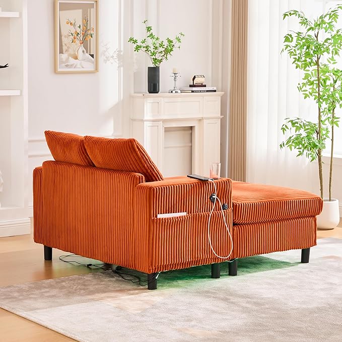 KEIKI 50 W Corduroy Oversized Recliner Single Sofa Couch with Deep Seat3 PillowsUSB ChargingCup Holder and Side Pocket Design