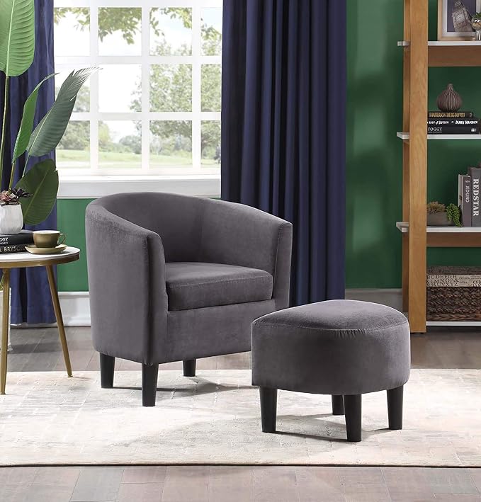 Convenience Concepts Take a Seat Churchill Accent Chair with Ottoman Dark Gray Microfiber
