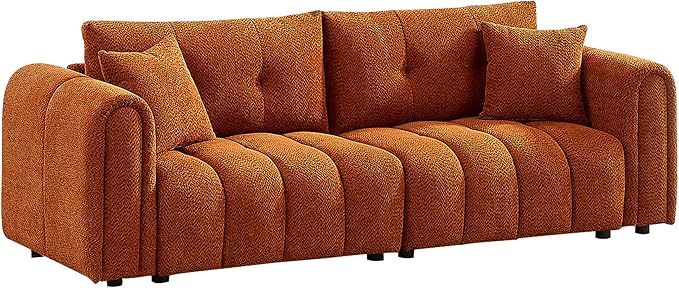 91.5 Sofa Couch w/Medium Firm Seat Cushion Tufted BackCloud Loveseat w/Deep Seats &amp Chenille Fabric 3 Seater Sofa for Living Room Apartment Lounge Office (Orange)