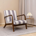 Cotton Accent Chair Mid-Century Modern Living Room Armchair with Nailhead Trim &amp Wood Legs Comfy Upholstered Single Sofa Modern Accent Chair Single Wood Frame Living Room Armchair Stripped Gray Wh