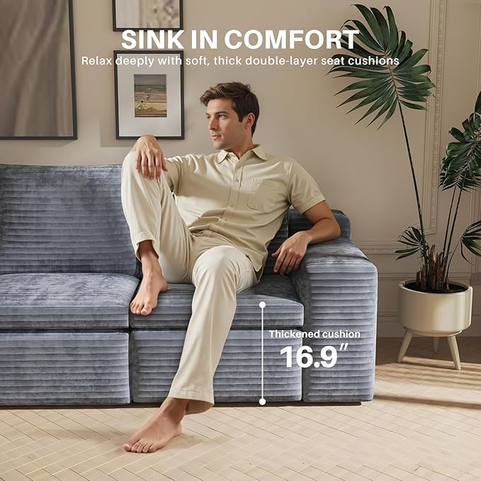 78 Loveseat Sofa Modern Corduroy Couch with 2 Pillows Deep Seat Small Sofa for Living Room Bedroom Apartment Home Office No Assembly (Gray)