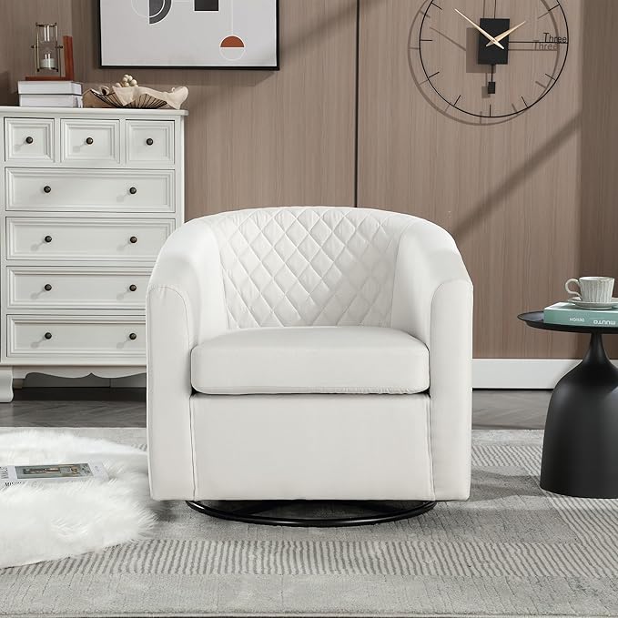 Swivel Gilder Chair Modern Round Armchair 360° Swivel Linen Barrel Chair Club Chair for Living Room Bedroom Office (Beige)