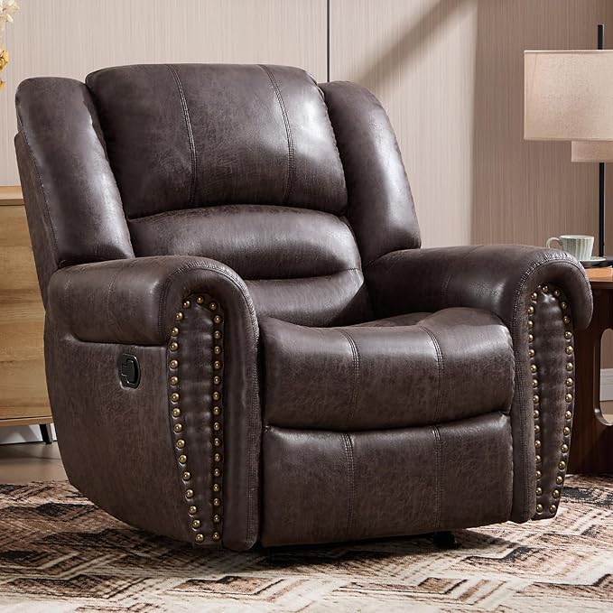 CANMOV Rocker Recliner Chair Leather Recliner Chair with Overstuffed Backrest and Armrests Manual Single Sofa for Living RoomBedroom Dark Grey