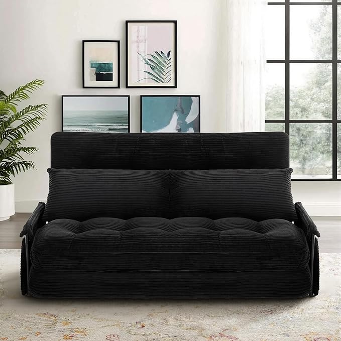 5-Position Adjustable Floor Sofa CouchMulti-Functional Bean Bag BedFoldable Lazy Sofa Sleeper Bed with ArmrestIdeal for Reading and Playing (Black)