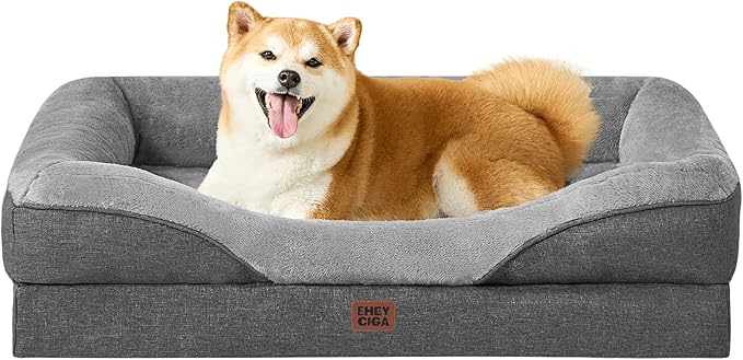 EHEYCIGA Orthopedic Dog Bed for Large Sized Dog 36x27x7 Inch Large Memory Foam Dog Couch Bed with Sides Waterproof Liner &amp Washable Removable Cover Bolster Pet Sofa Grey
