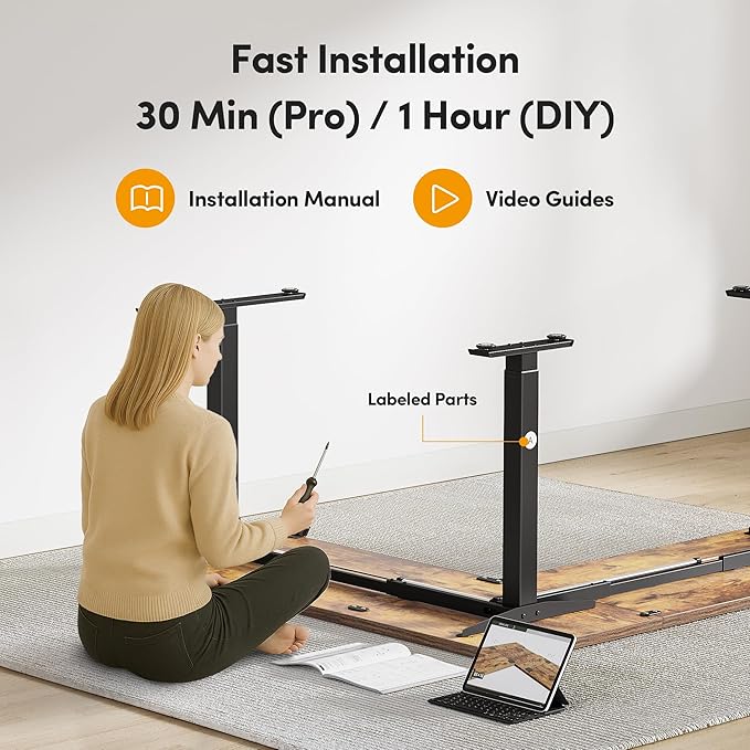 CubiCubi L Shaped Standing Desk 75 x 63 Inch Adjustable Height Electric Corner Desk Sit Stand Home Office Desk with Splice Board Rustic Brown（2 Packages