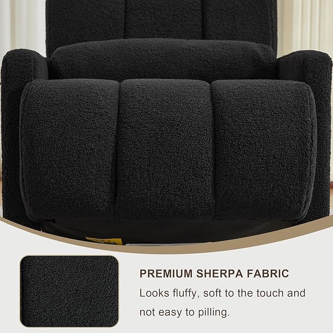 LOULENS Sherpa Accent Chair for Living Room Modern Upholstered Armchair with Thick Cushion and Pillow Comfy Teddy Chair for Bedroom Apartment Waiting Room Black
