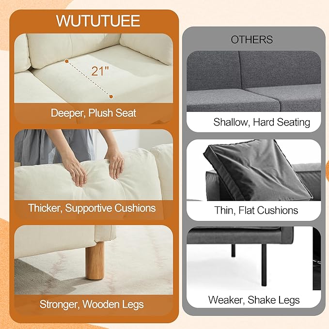 65 Chenille Loveseat Sofa Modern 2-Seater Love Seat Couch with Armrest Pillows Storage Pockets Easy Assembly Upholstered Tufted Loveseat Sofa Couches for Living Room Bedroom Beige