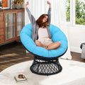 40 Papasan Chair Ergonomic Wicker 360° Swivel Indoor Outdoor Rattan Chair with Soft Thick Cushion Ideal for Living Room Bedroom Reading Room Black Frame with Blue Cushion
