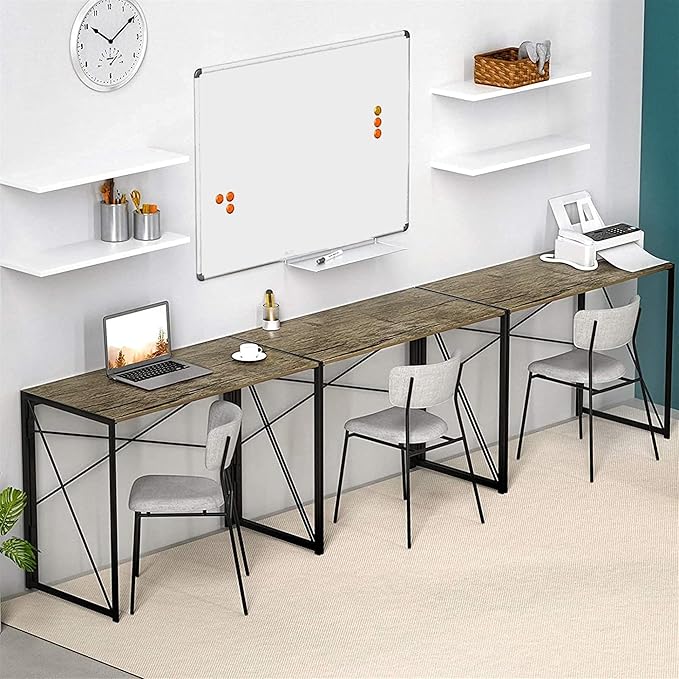 Folding Computer Desk for Home Office – 39 Small Portable Writing Desk Light Brown Oak and Black Frame Space-Saving Modern Study Table No Assembly Required