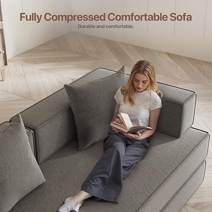 4-in-1 Convertible Sofa Bed 82“ Compression Sofa with Chenille Fabric Pull Out Sleeper Sofa with 2 Pillows &amp 4 Side Pockets for Living Room Bedroom Apartment No Assembly Required Dark Grey