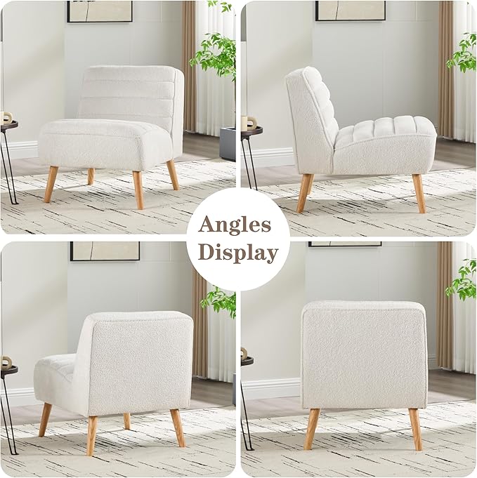Mlmh &amp Kngwa 24.4 W Mid Century Modern Accent Chair Armless Accent Chairs Comfy Upholstered Reading Chair Chenille Vanity Chair for Living Room Bedroom Ivory