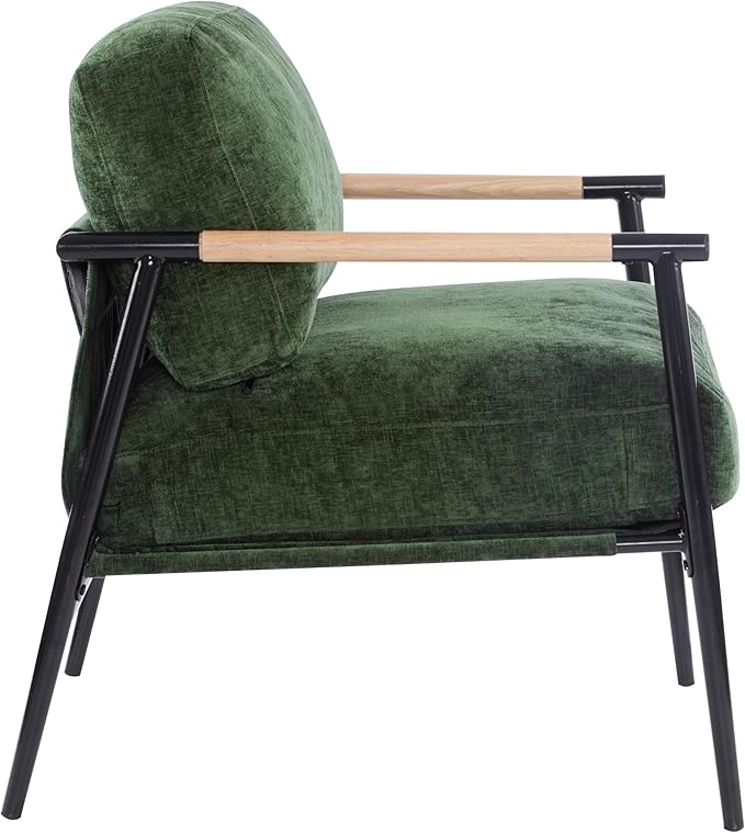 27.56 Modern Accent Chair with Plush Cushions Minimalist Metal e and Wooden Armrest Design Perfect for Cozy Living Room Bedroom or Office Seating