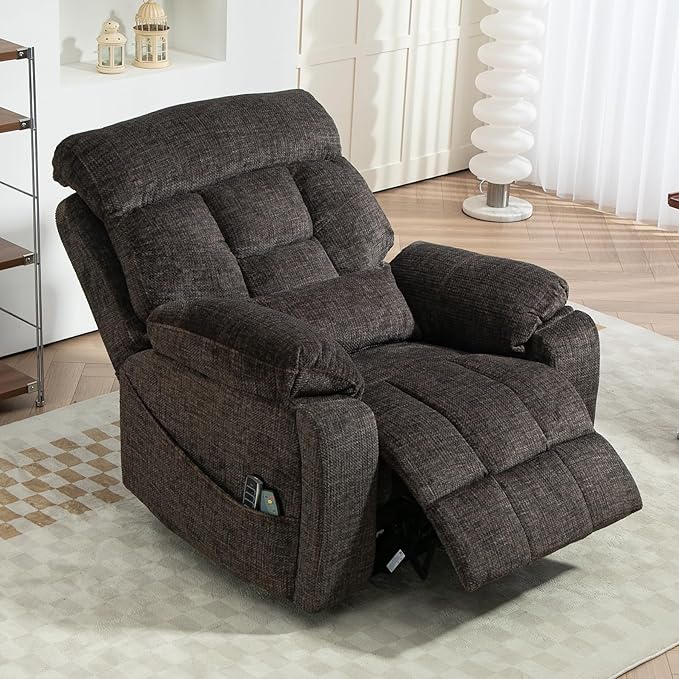 4 Motor Power Lift Recliner Chair for Elderly 400LBS Big Man Oversized Lay Flat Recliner with Massage Heat Zero Gravity Electric Lift Chair Adjustable Headrest Cup HoldersDark Grey