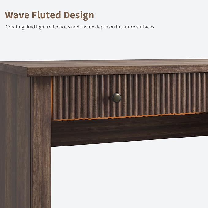 GAOMON 54'' Fluted Home Office Desk with Storage Modern Executive Desk with Charging Station Wooden Computer Desk with Drawers for Storage File Writing Desk for Study Living Room Bedroom
