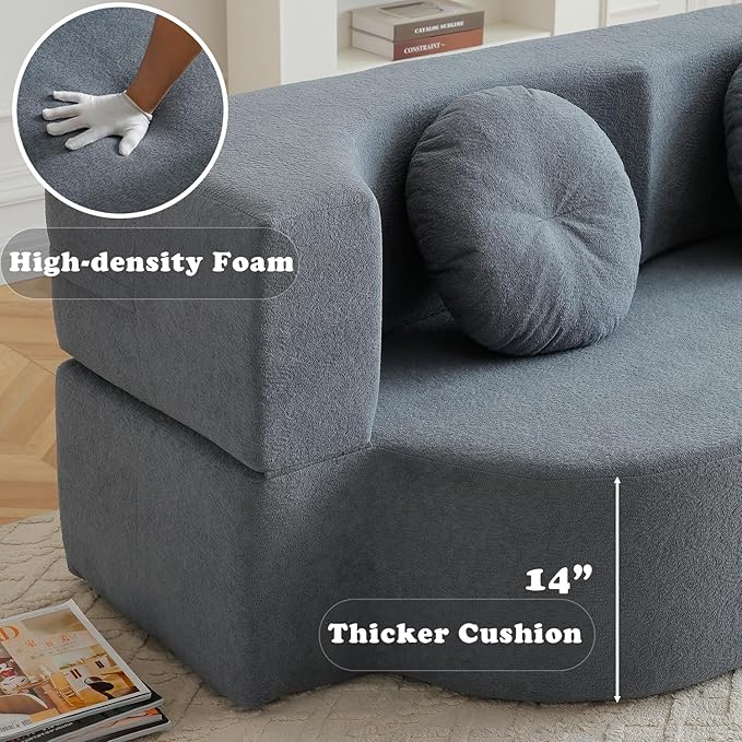 76 Convertible Folding Futon Sofa Bed Queen Sleeper Sofa with Pillow Teddy Fabric Floor &amp Futon Loveseat Couch Foam Folding Mattress Sleeper for Living Room Guest Use OfficeApartment (Grey)