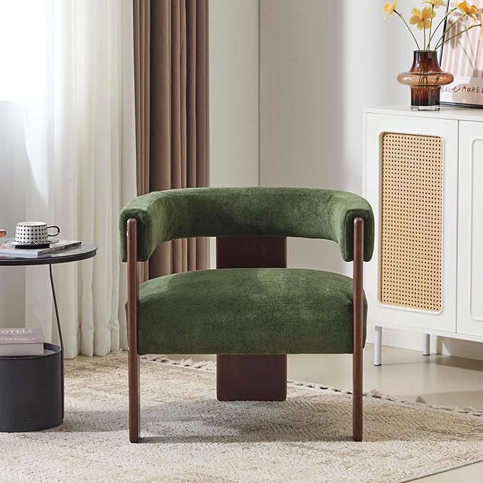 Christopher Knight Home Nettie Modern Accent Chair for Living Room Velvet Fabric Single Lounge Sofa Chair with Wooden Frame Comfy Reading Chair for Bedroom Lounge Armchair with Cushion Olive Green