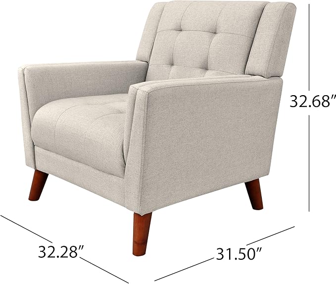 Christopher Knight Home Evelyn Mid Century Modern Fabric Arm Chair Beige &amp Walnut (305538
